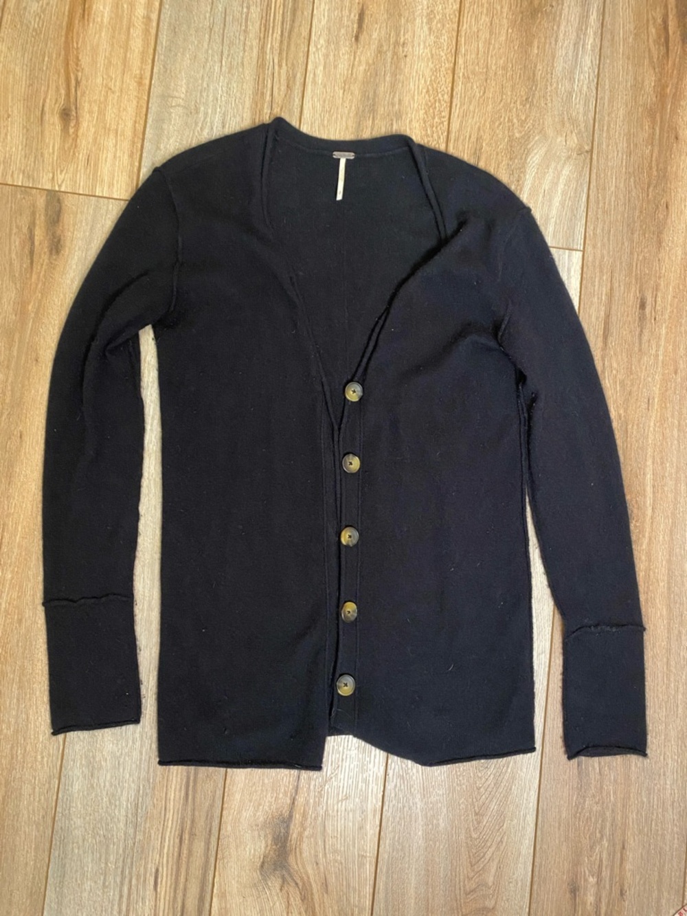 Free People Black V-Neck Button Front Cardigan